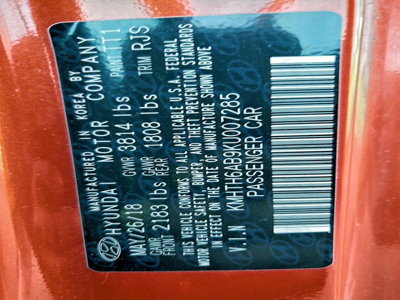 2019 Hyundai Veloster Turbo VIN: KMHTH6AB9KU007285 Lot: 94301695