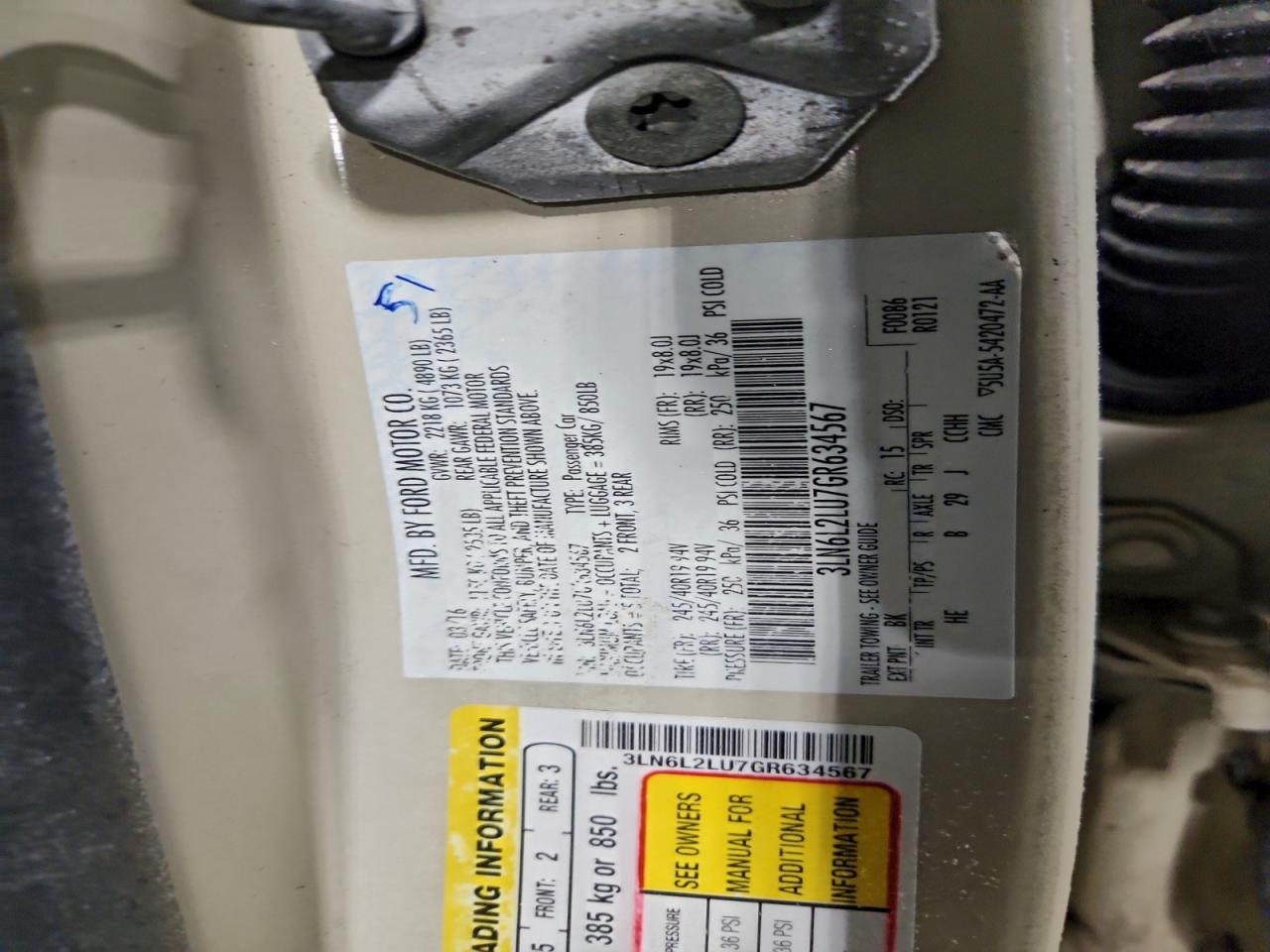 2016 Lincoln Mkz Hybrid VIN: 3LN6L2LU7GR634567 Lot: 96949185