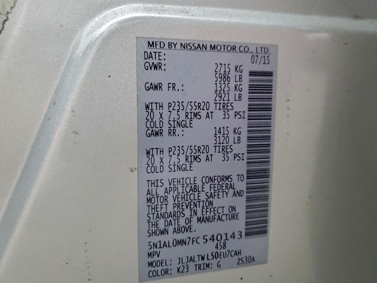 2015 Infiniti Qx60 VIN: 5N1AL0MN7FC540143 Lot: 95637545