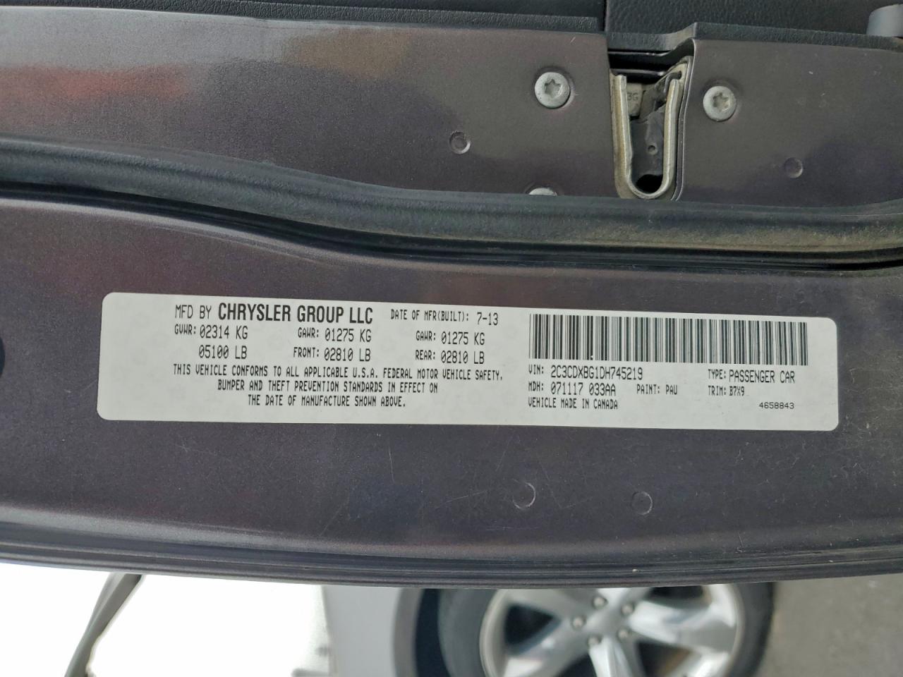 2013 Dodge Charger Se VIN: 2C3CDXBG1DH745219 Lot: 94826185