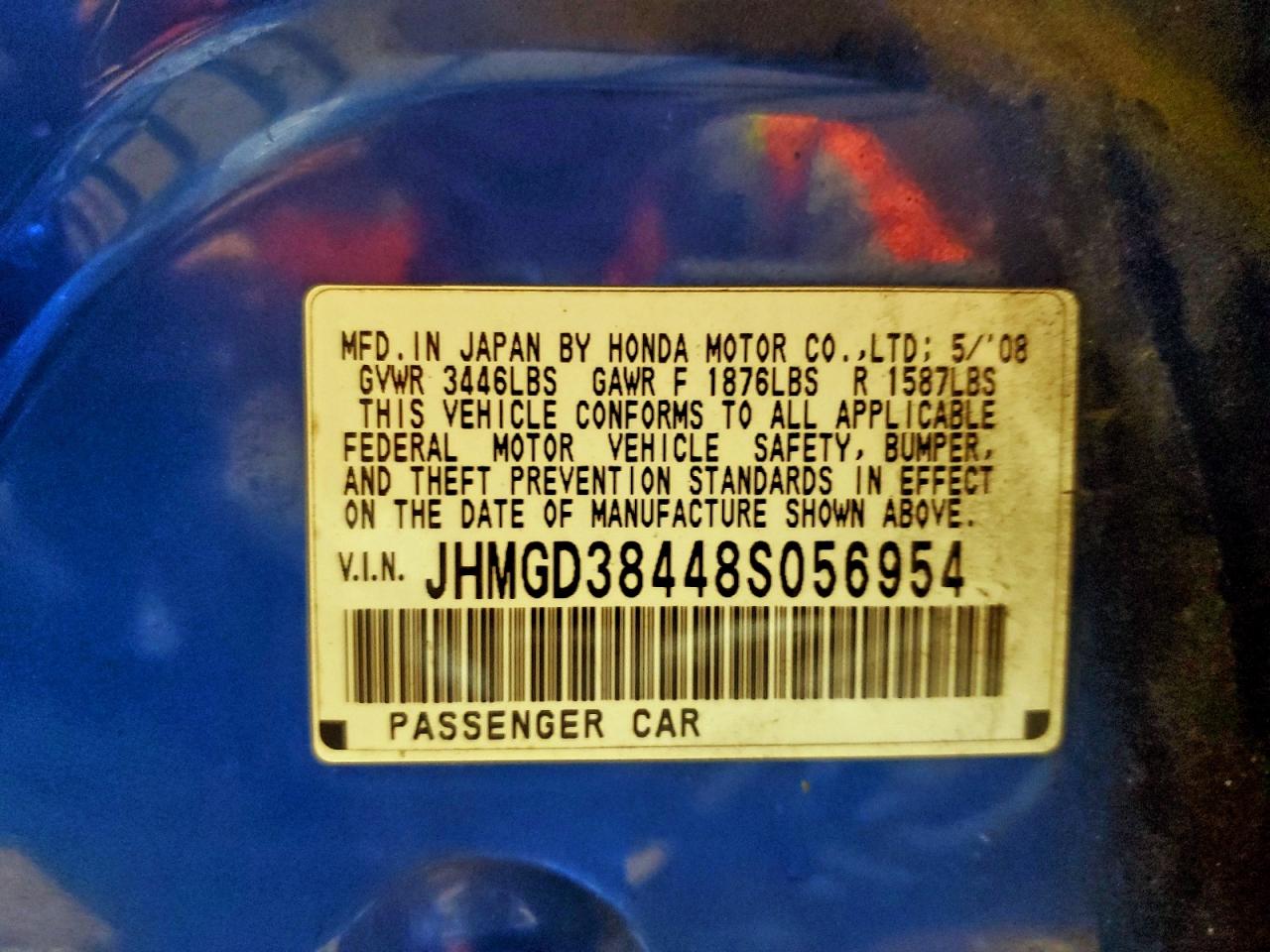 2008 Honda Fit VIN: JHMGD38448S056954 Lot: 94744995