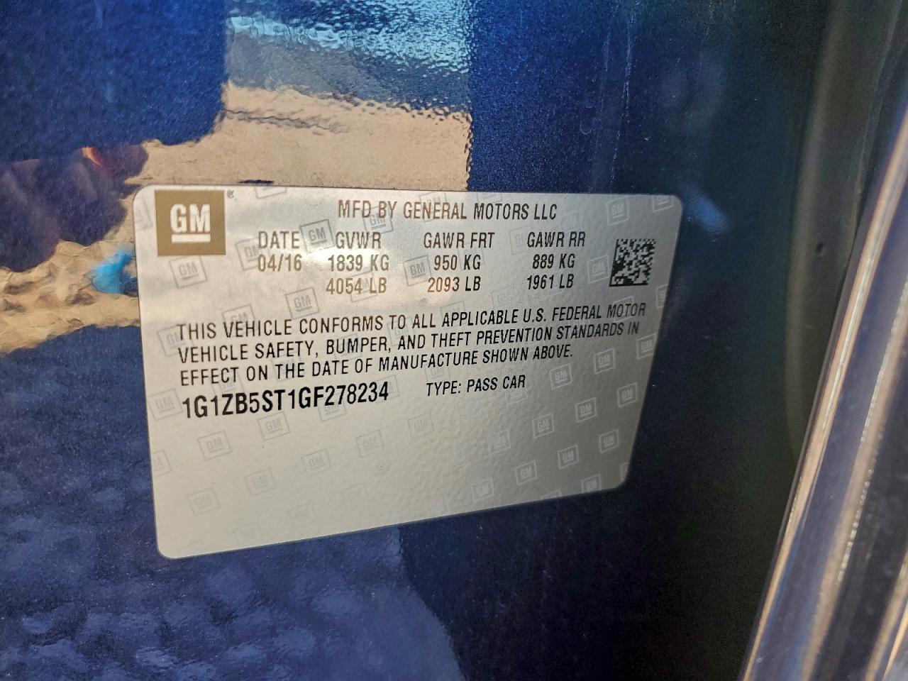 2016 Chevrolet Malibu Ls VIN: 1G1ZB5ST1GF278234 Lot: 95420455