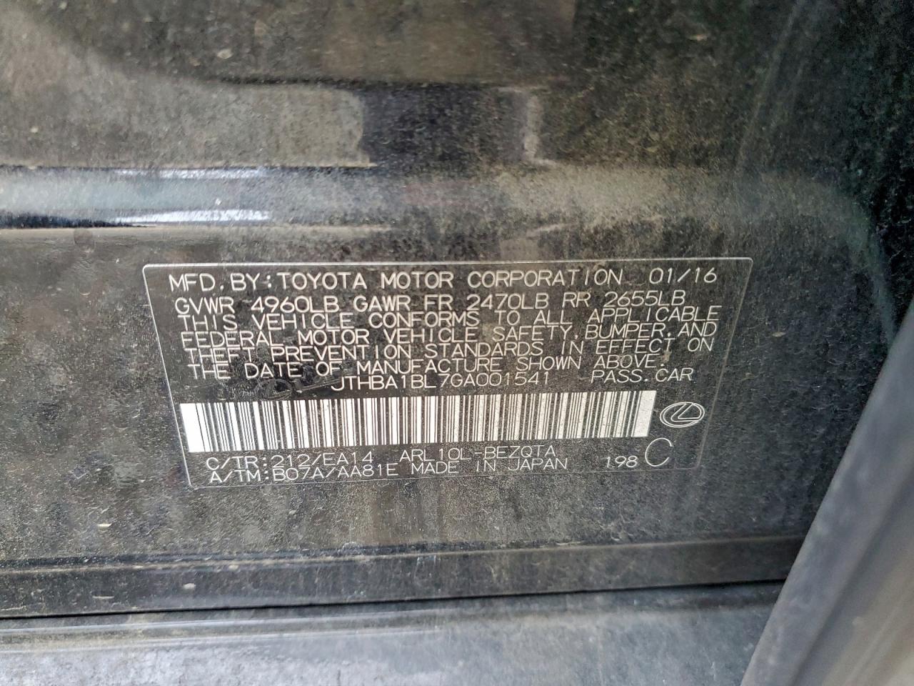 2016 Lexus Gs 200T Base VIN: JTHBA1BL7GA001541 Lot: 94785755