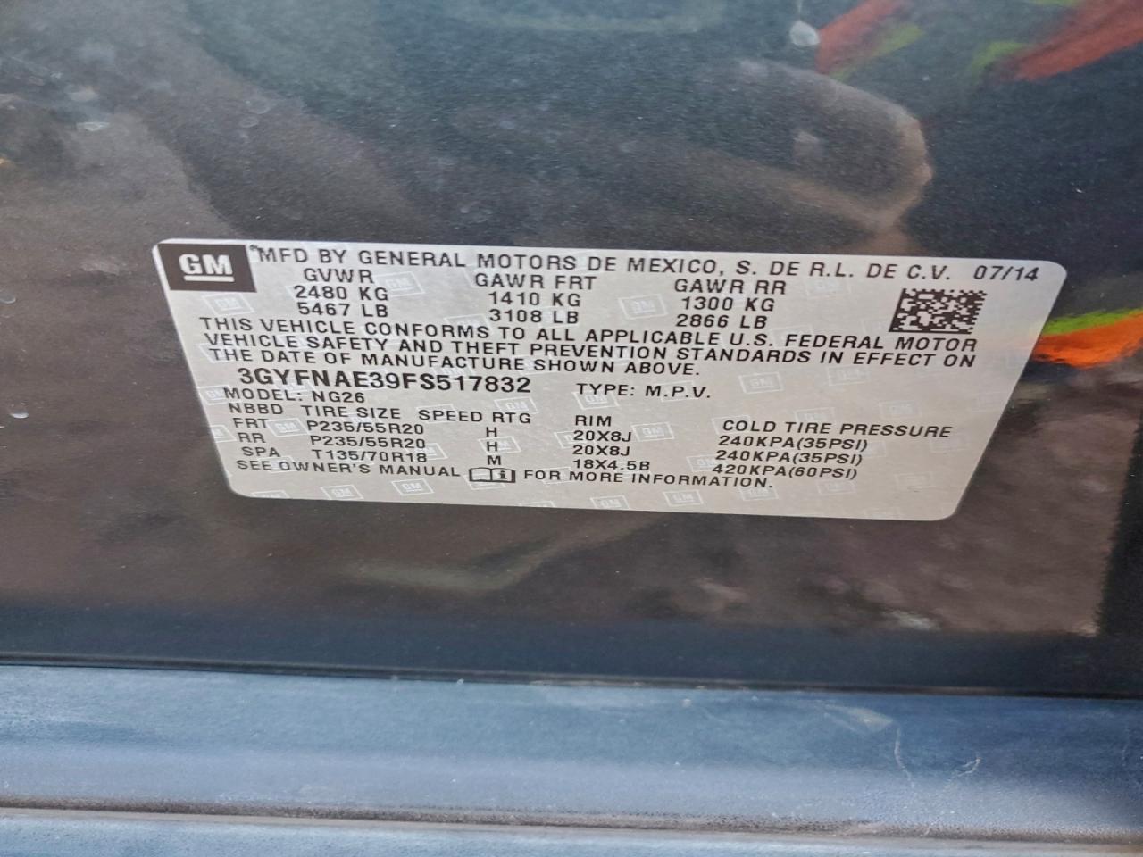 2015 Cadillac Srx VIN: 3GYFNAE39FS517832 Lot: 95032045