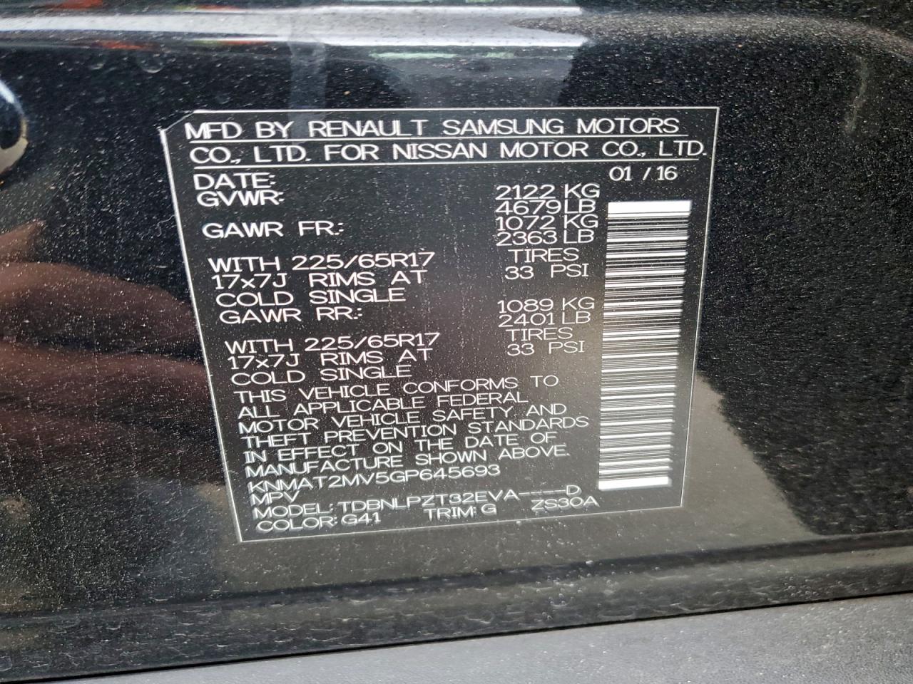 2016 Nissan Rogue S VIN: KNMAT2MV5GP645693 Lot: 94791535