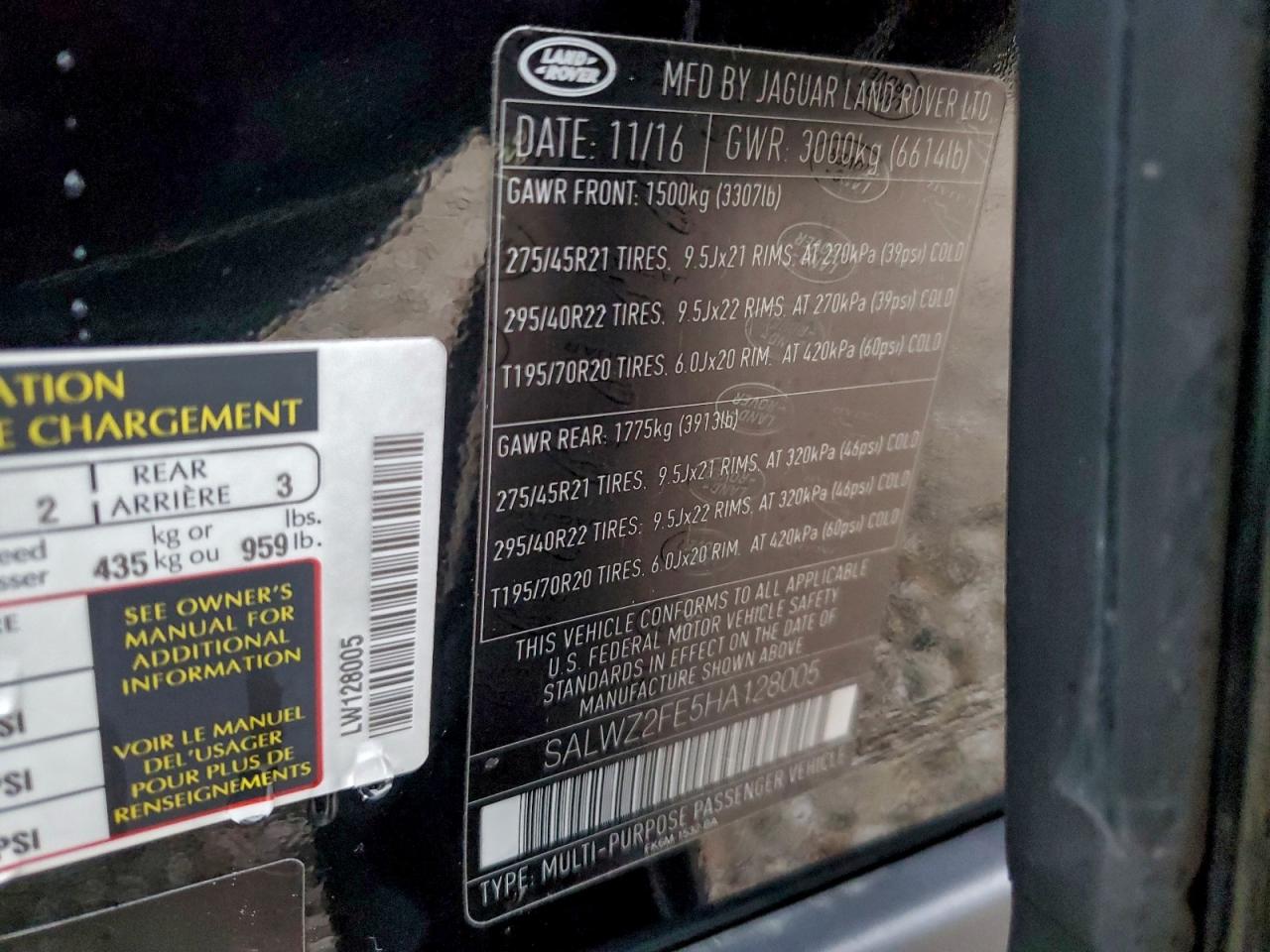 2017 Land Rover Range Rover Sport Svr VIN: SALWZ2FE5HA128005 Lot: 91574405