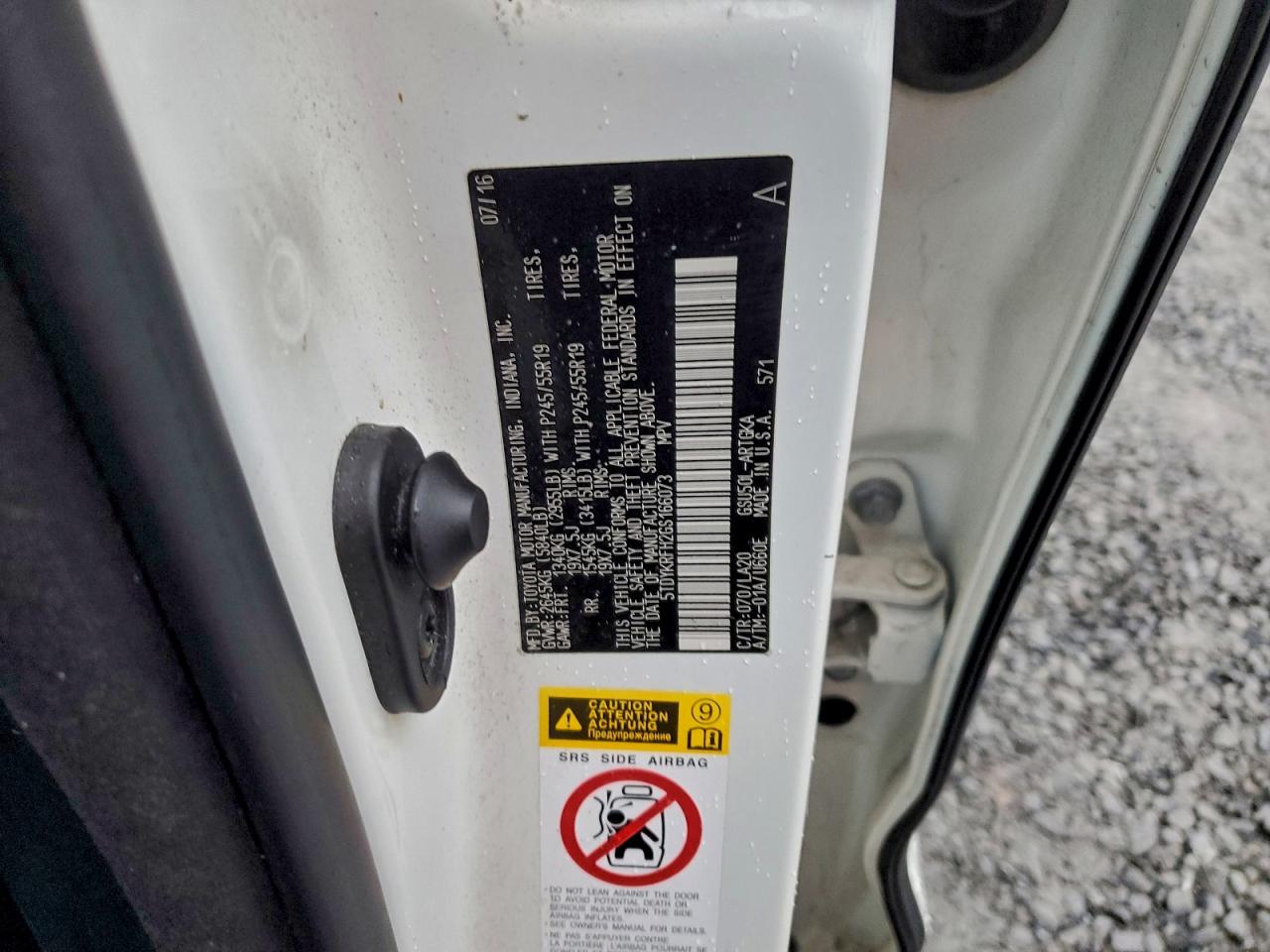 2016 Toyota Highlander Limited VIN: 5TDYKRFH2GS166073 Lot: 95920465