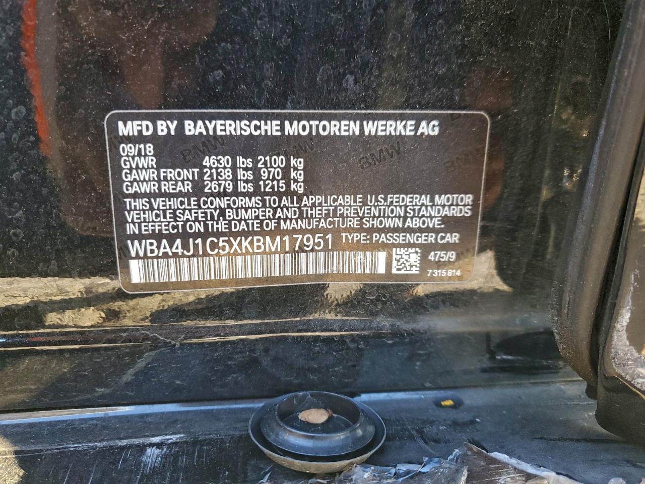 2019 BMW 430I Gran Coupe VIN: WBA4J1C5XKBM17951 Lot: 95752905