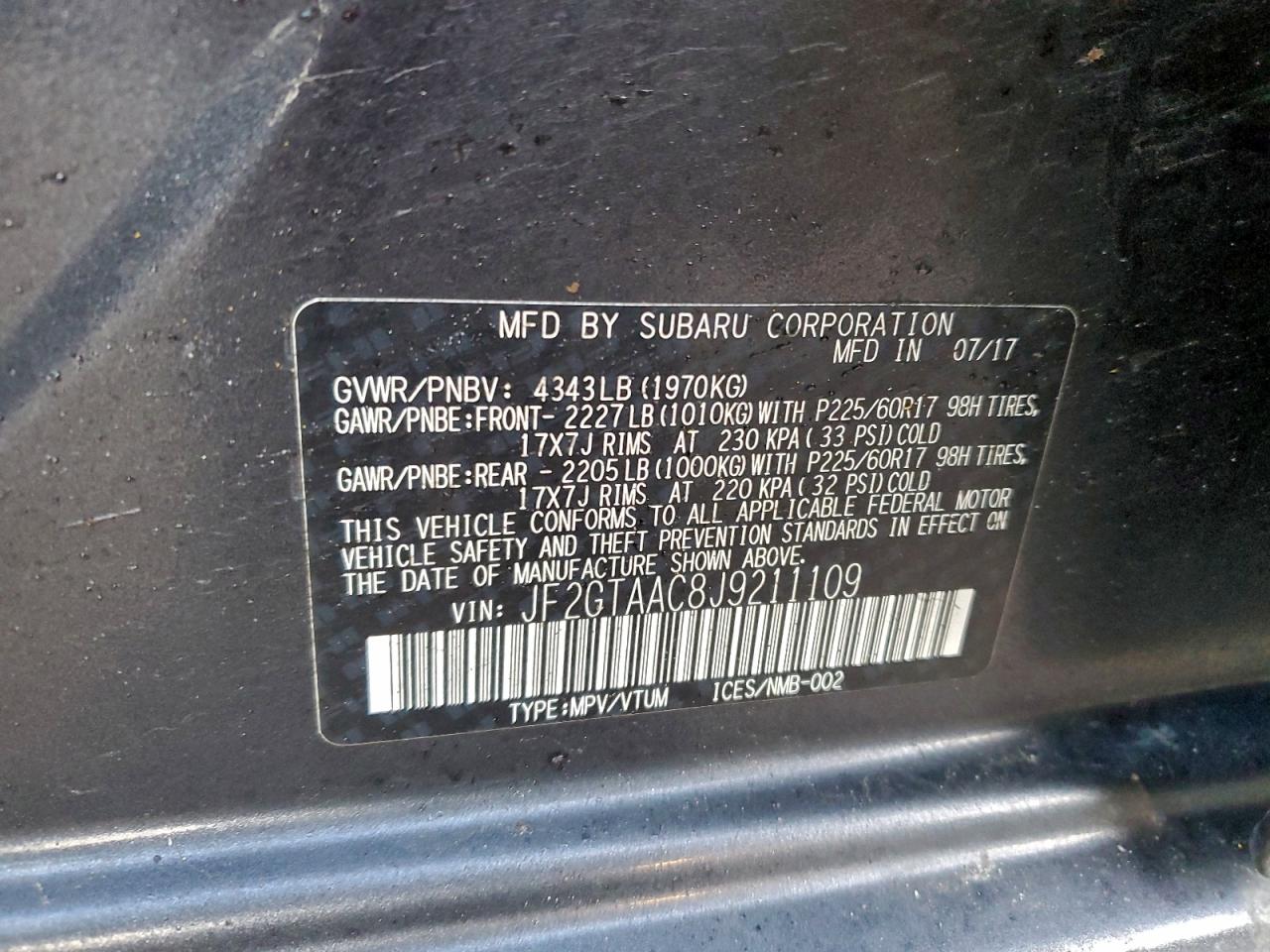 2018 Subaru Crosstrek VIN: JF2GTAAC8J9211109 Lot: 96135985