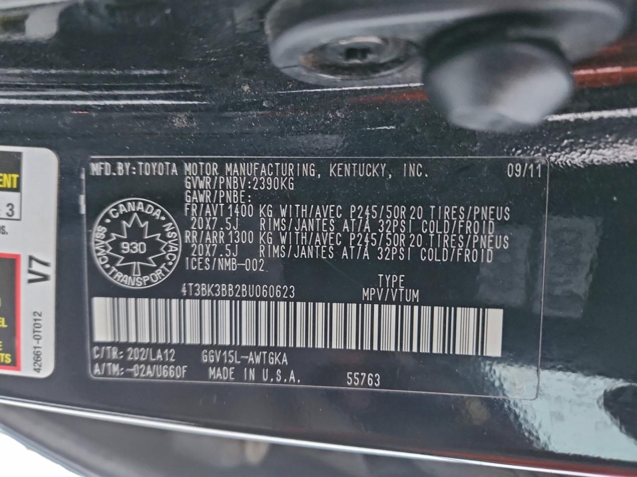 2011 Toyota Venza VIN: 4T3BK3BB2BU060623 Lot: 95096155