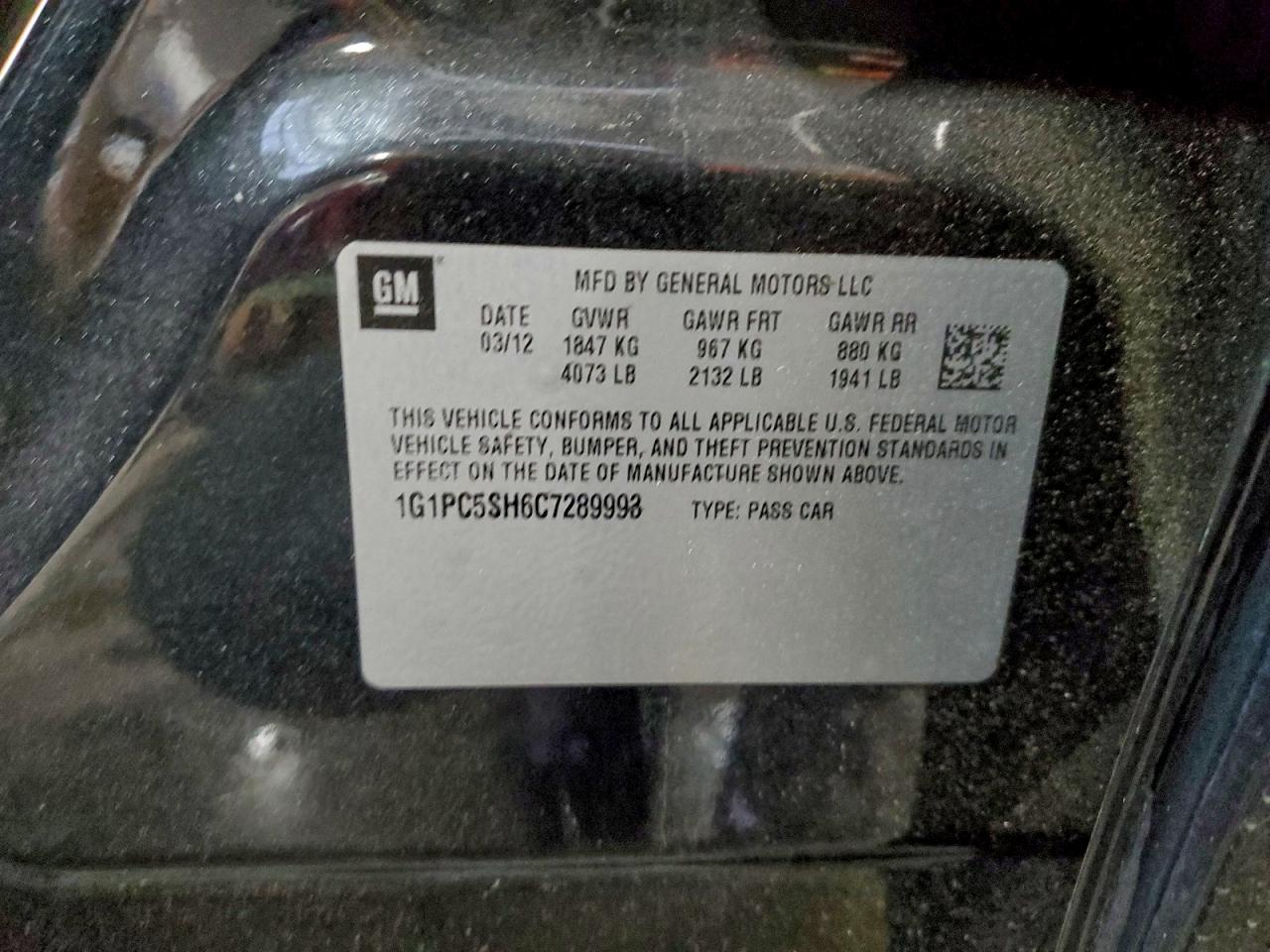 2012 Chevrolet Cruze Ls VIN: 1G1PC5SH6C7289993 Lot: 95296185