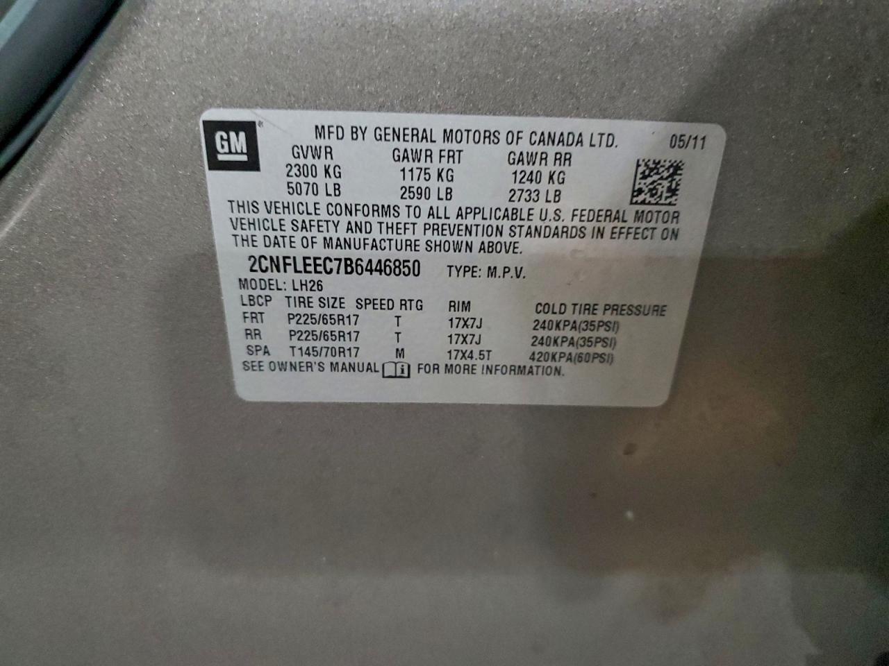 2011 Chevrolet Equinox Lt VIN: 2CNFLEEC7B6446850 Lot: 95888445