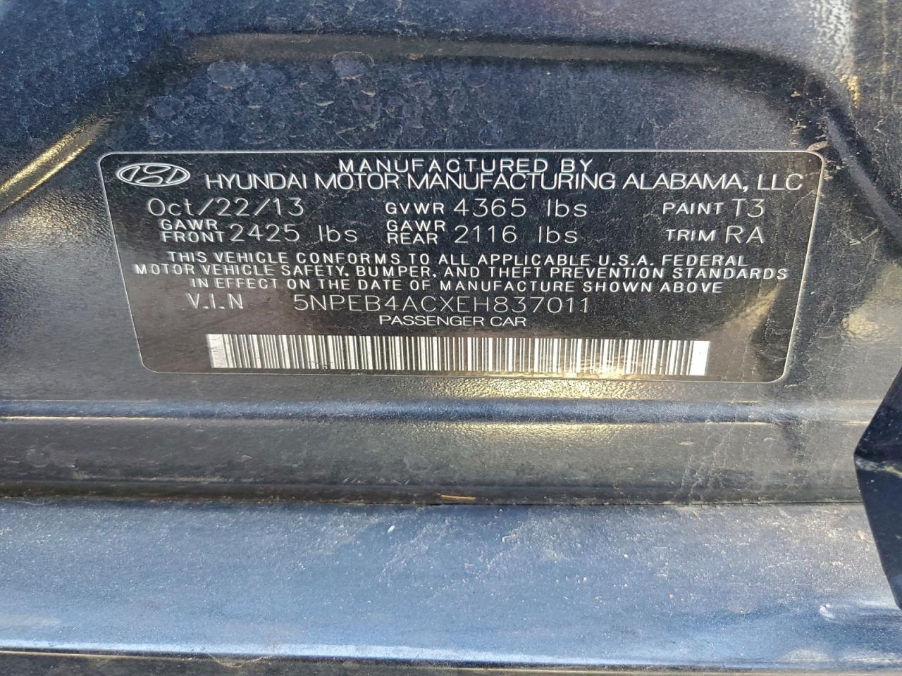 2014 Hyundai Sonata Gls VIN: 5NPEB4ACXEH837011 Lot: 97031565