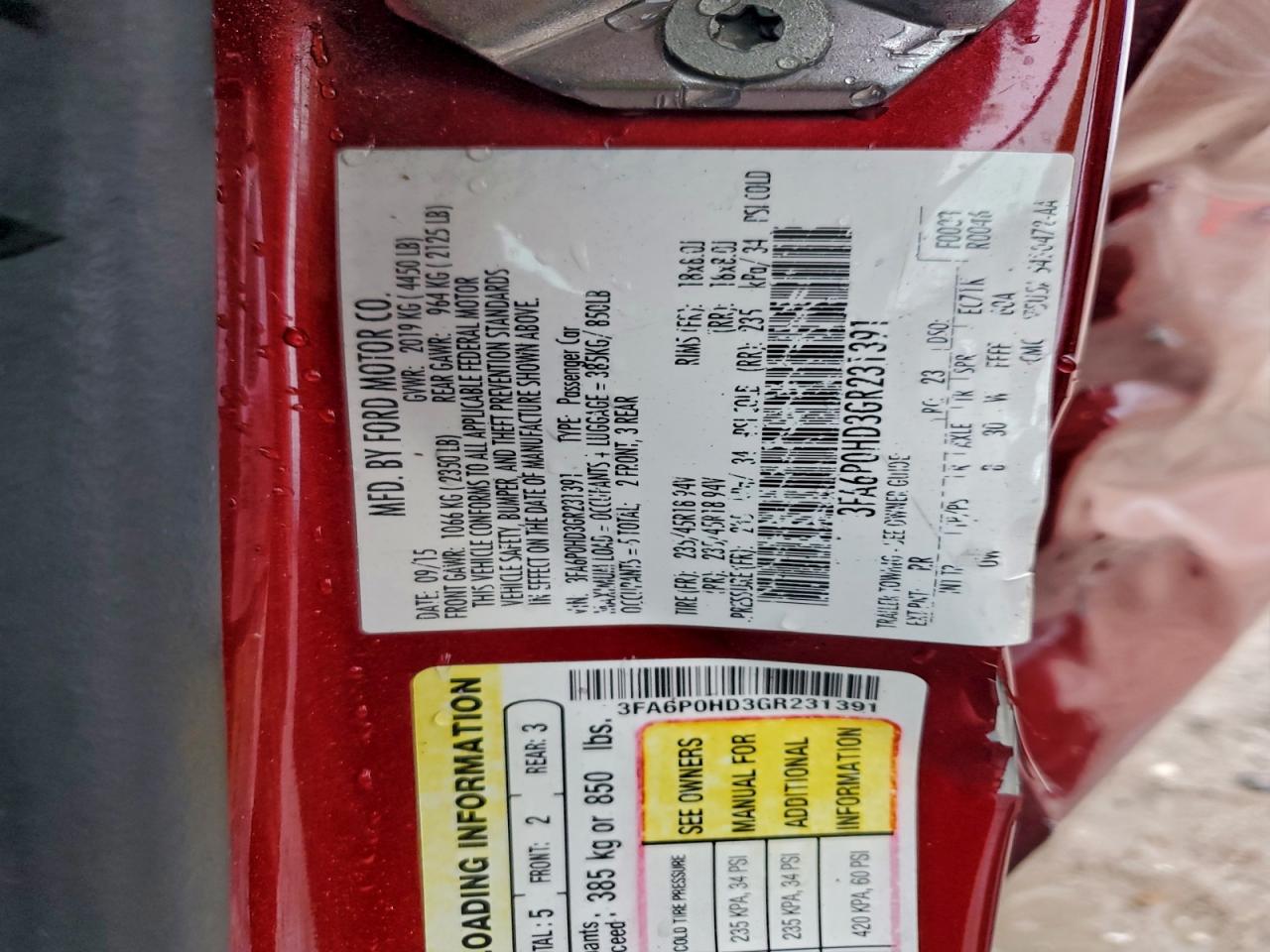 2016 Ford Fusion Se VIN: 3FA6P0HD3GR231391 Lot: 94986065