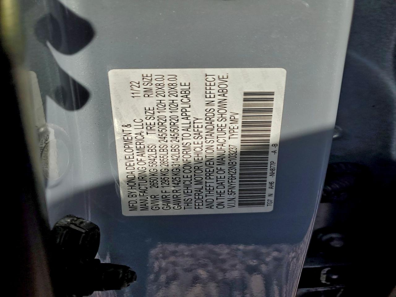 2022 Honda Pilot Se VIN: 5FNYF6H23NB103237 Lot: 95341915