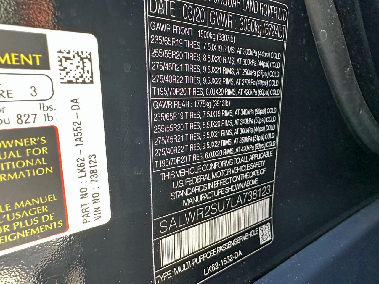 2020 Land Rover Range Rover Sport Hse VIN: SALWR2SU7LA738123 Lot: 97776945