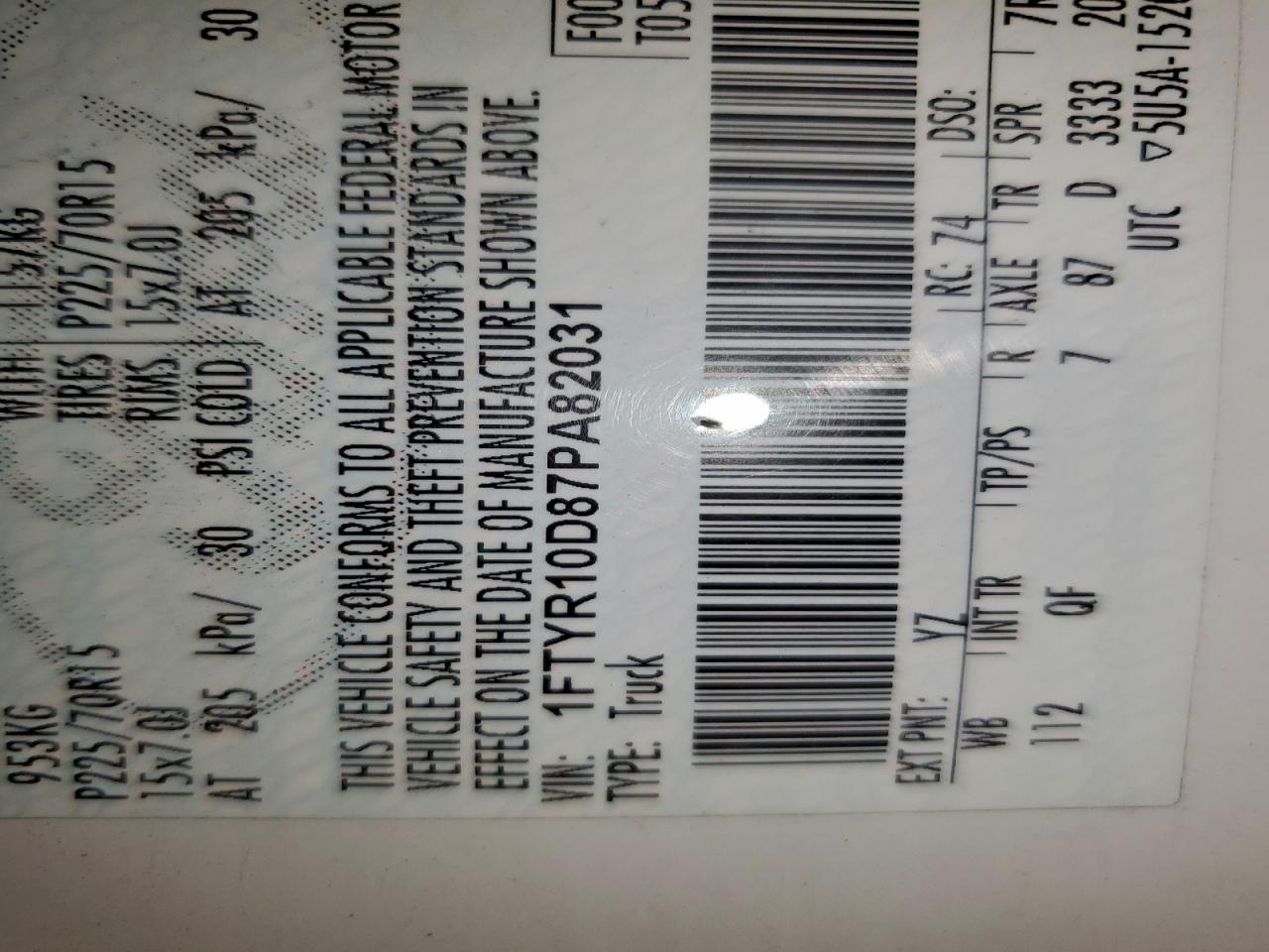 2007 Ford Ranger VIN: 1FTYR10D87PA82031 Lot: 95796745