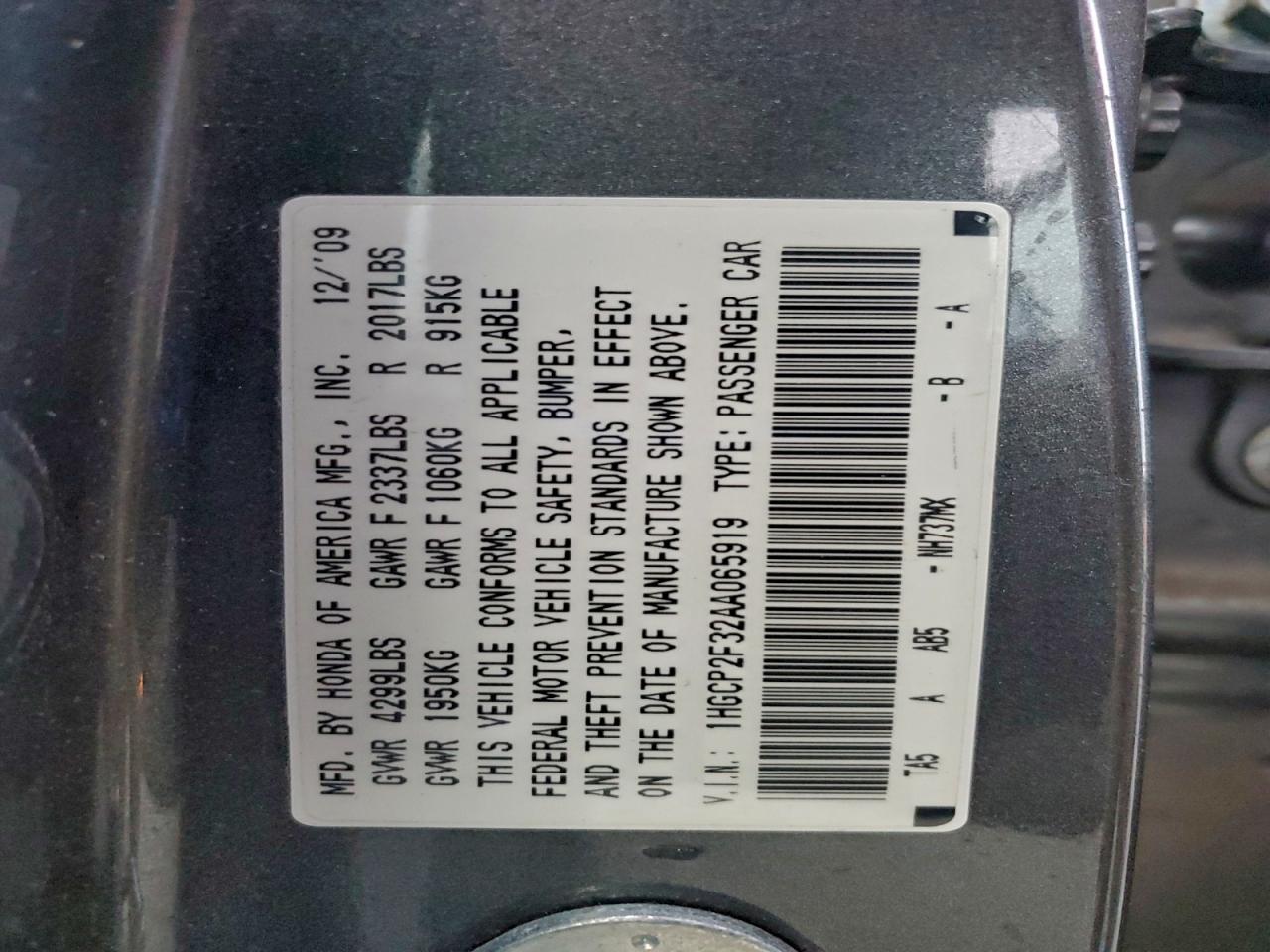 2010 Honda Accord Lx VIN: 1HGCP2F32AA065919 Lot: 94570945