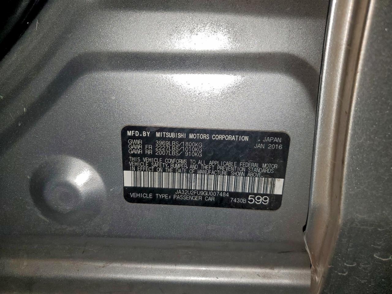 2016 Mitsubishi Lancer Es VIN: JA32U2FU9GU007484 Lot: 94955205