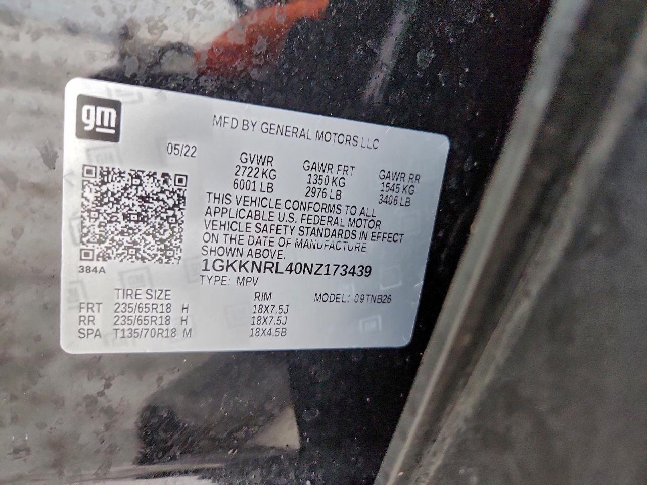 2022 GMC Acadia Sle VIN: 1GKKNRL40NZ173439 Lot: 98009165