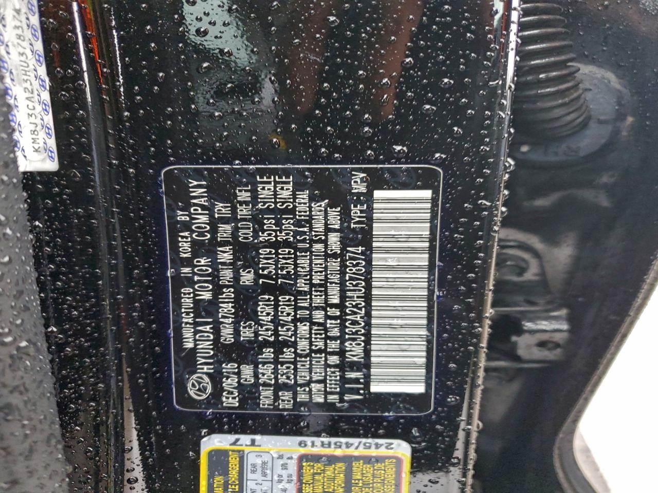 2017 Hyundai Tucson Limited VIN: KM8J3CA23HU378374 Lot: 97260465