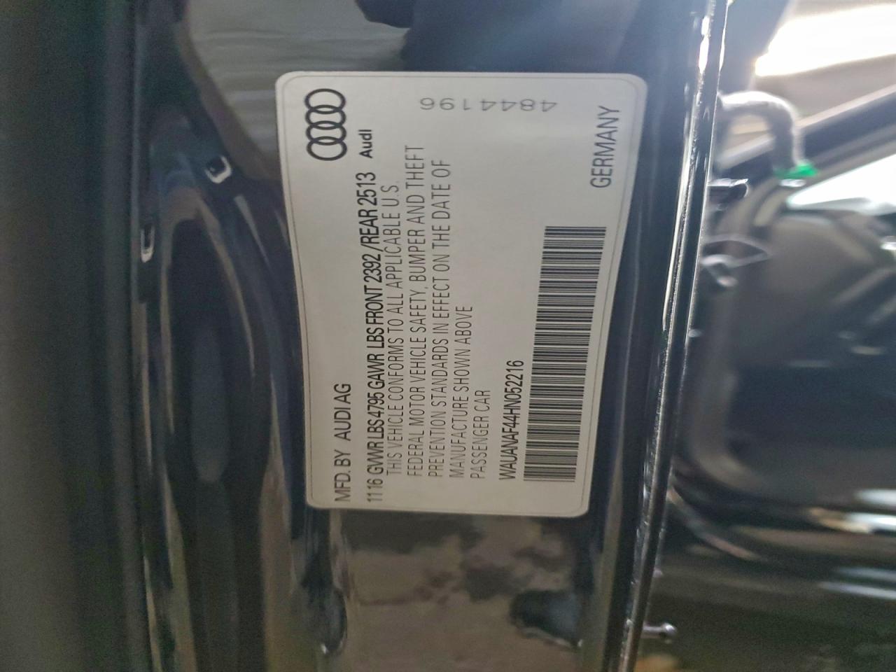 2017 Audi A4 Premium VIN: WAUANAF44HN052216 Lot: 94852005