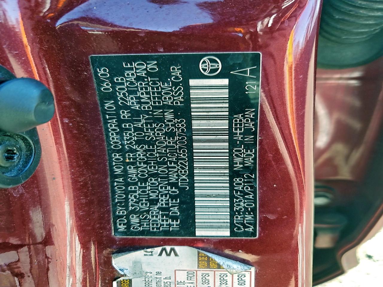 2005 Toyota Prius VIN: JTDKB22U657037583 Lot: 94872075