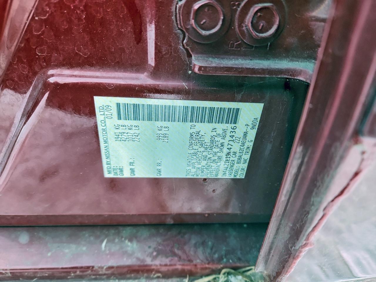 2009 Nissan Altima 2.5 VIN: 1N4AL21E19N471436 Lot: 95461155