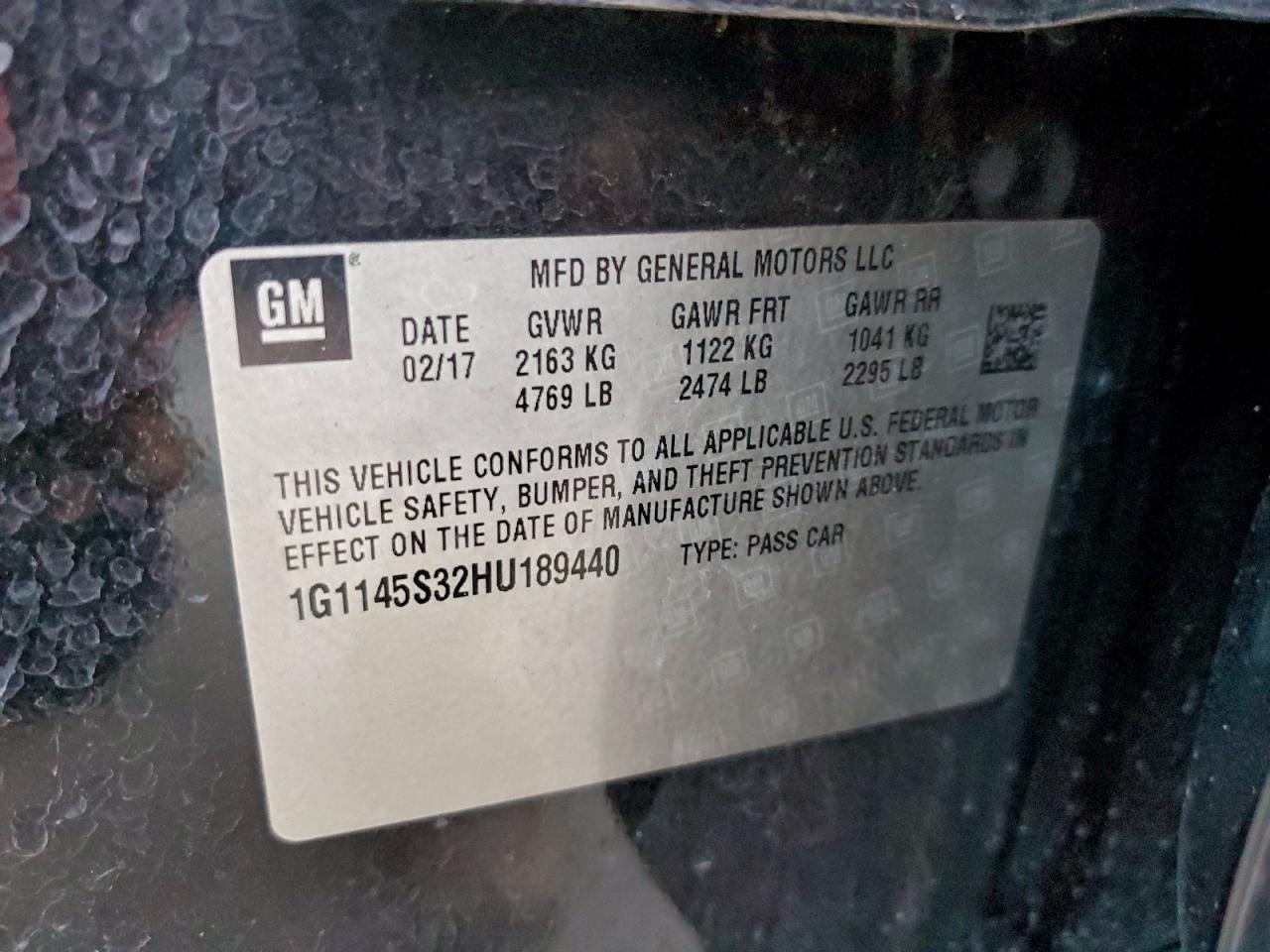 2017 Chevrolet Impala Premier VIN: 1G1145S32HU189440 Lot: 95626095