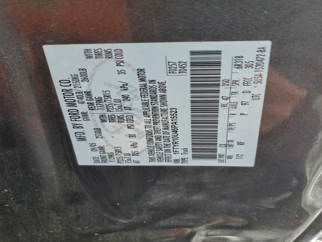 2006 Ford Ranger VIN: 1FTYR10U46PA15523 Lot: 95518455