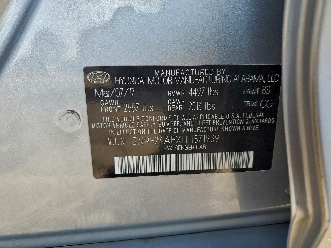 2017 Hyundai Sonata Se VIN: 5NPE24AFXHH571939 Lot: 94810955