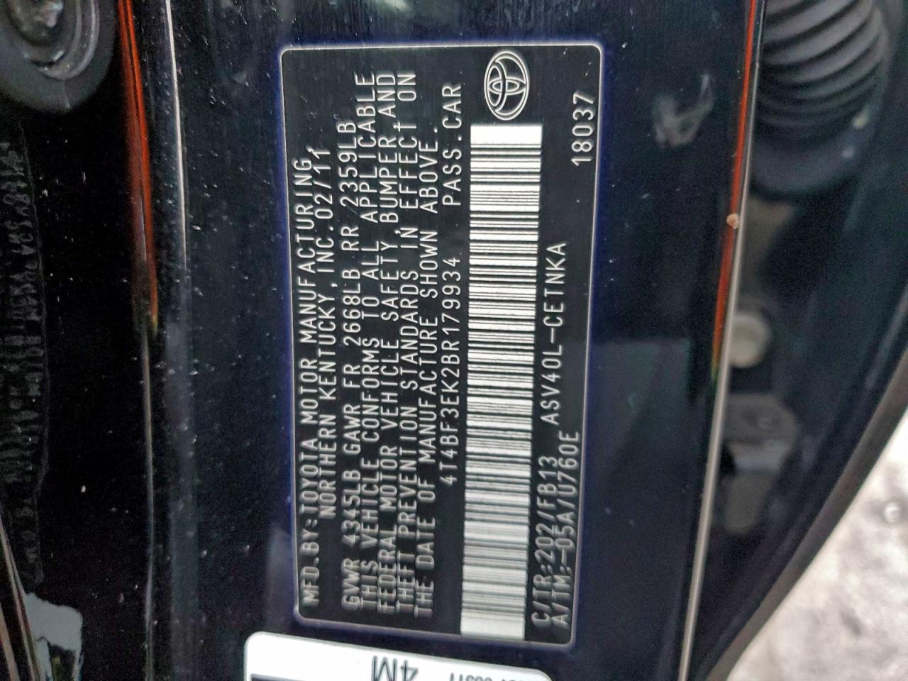 2011 Toyota Camry Base VIN: 4T4BF3EK2BR179934 Lot: 96344555