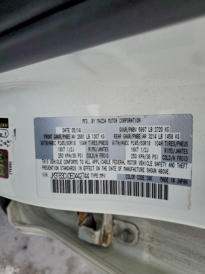 2014 Mazda Cx-9 Touring VIN: JM3TB3CV0E0442744 Lot: 95627935