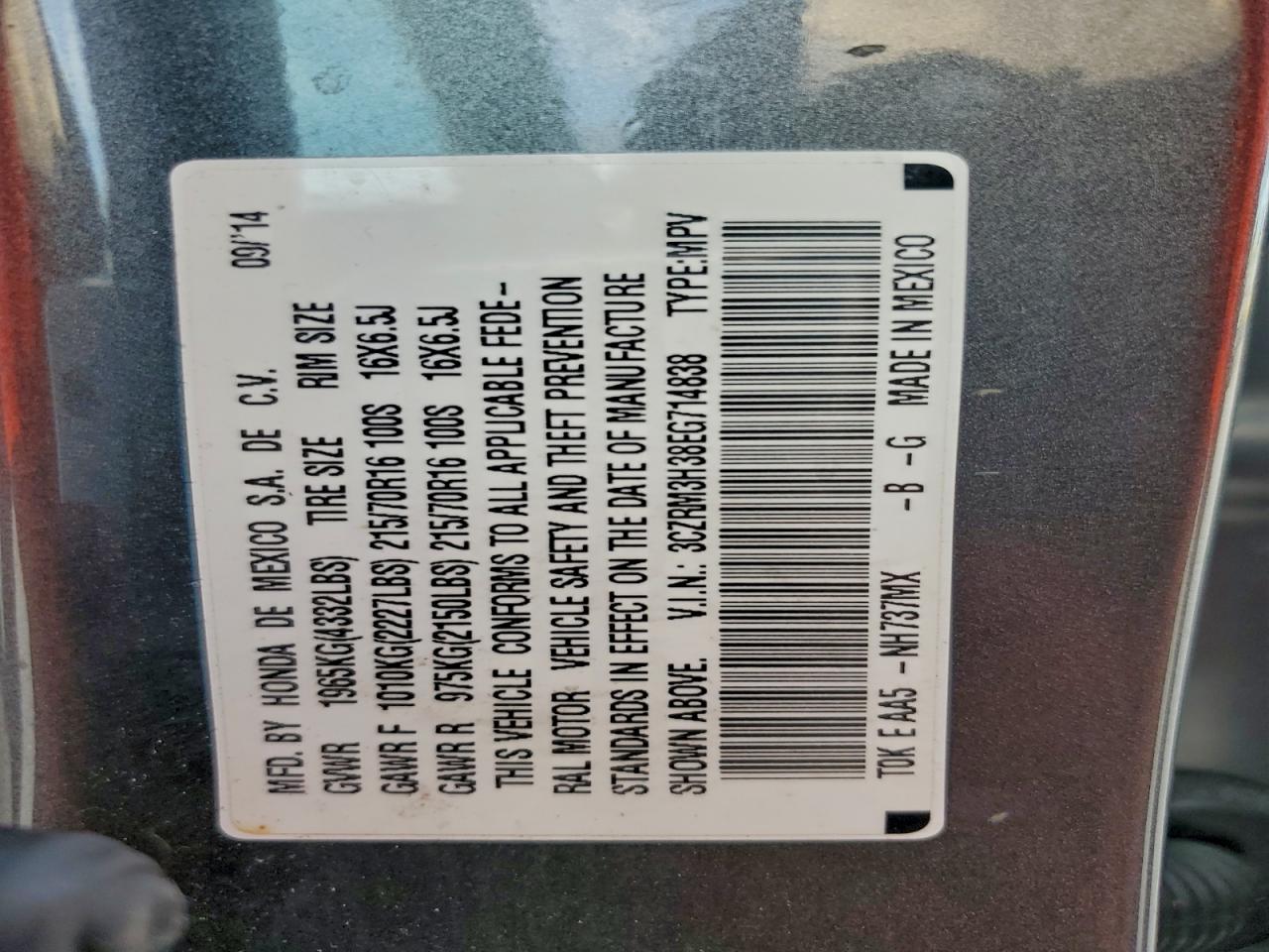 2014 Honda Cr-V Lx VIN: 3CZRM3H38EG714838 Lot: 96446665