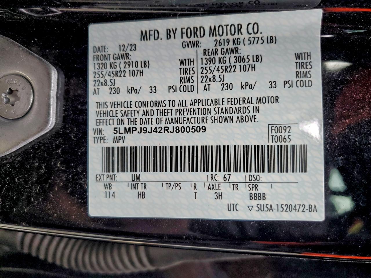 2024 Lincoln Nautilus Black Label VIN: 5LMPJ9J42RJ800509 Lot: 96503465