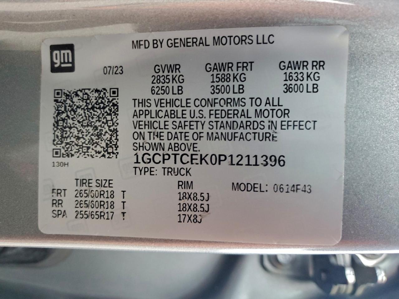 2023 Chevrolet Colorado Lt VIN: 1GCPTCEK0P1211396 Lot: 95835125