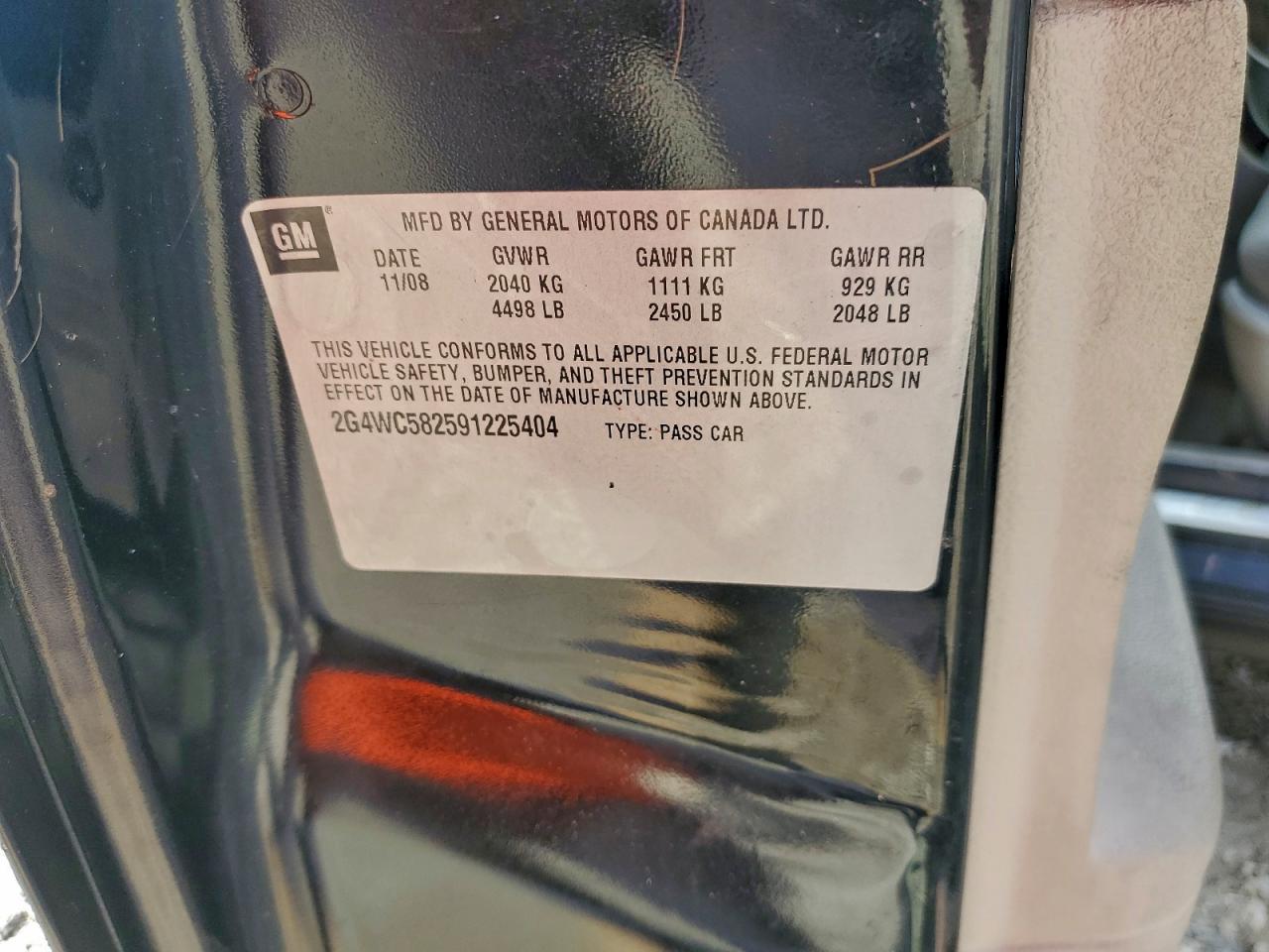 2009 Buick Lacrosse Cx VIN: 2G4WC582591225404 Lot: 95986745