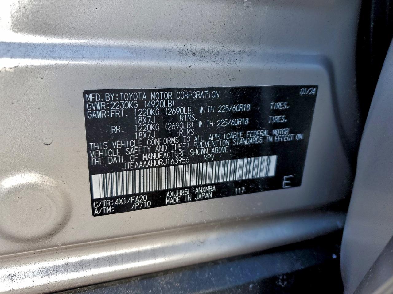 2024 Toyota Venza Le VIN: JTEAAAAH0RJ163956 Lot: 96264505