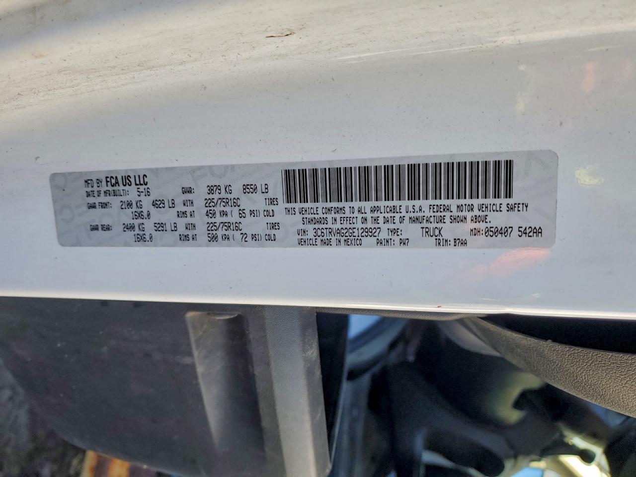 2016 Ram Promaster 1500 1500 Standard VIN: 3C6TRVAG2GE129927 Lot: 97074245