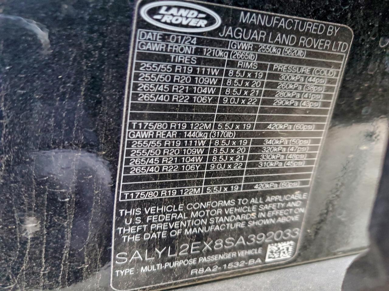 2025 Land Rover Range Rover Velar Dynamic Se VIN: SALYL2EX8SA392033 Lot: 95208005