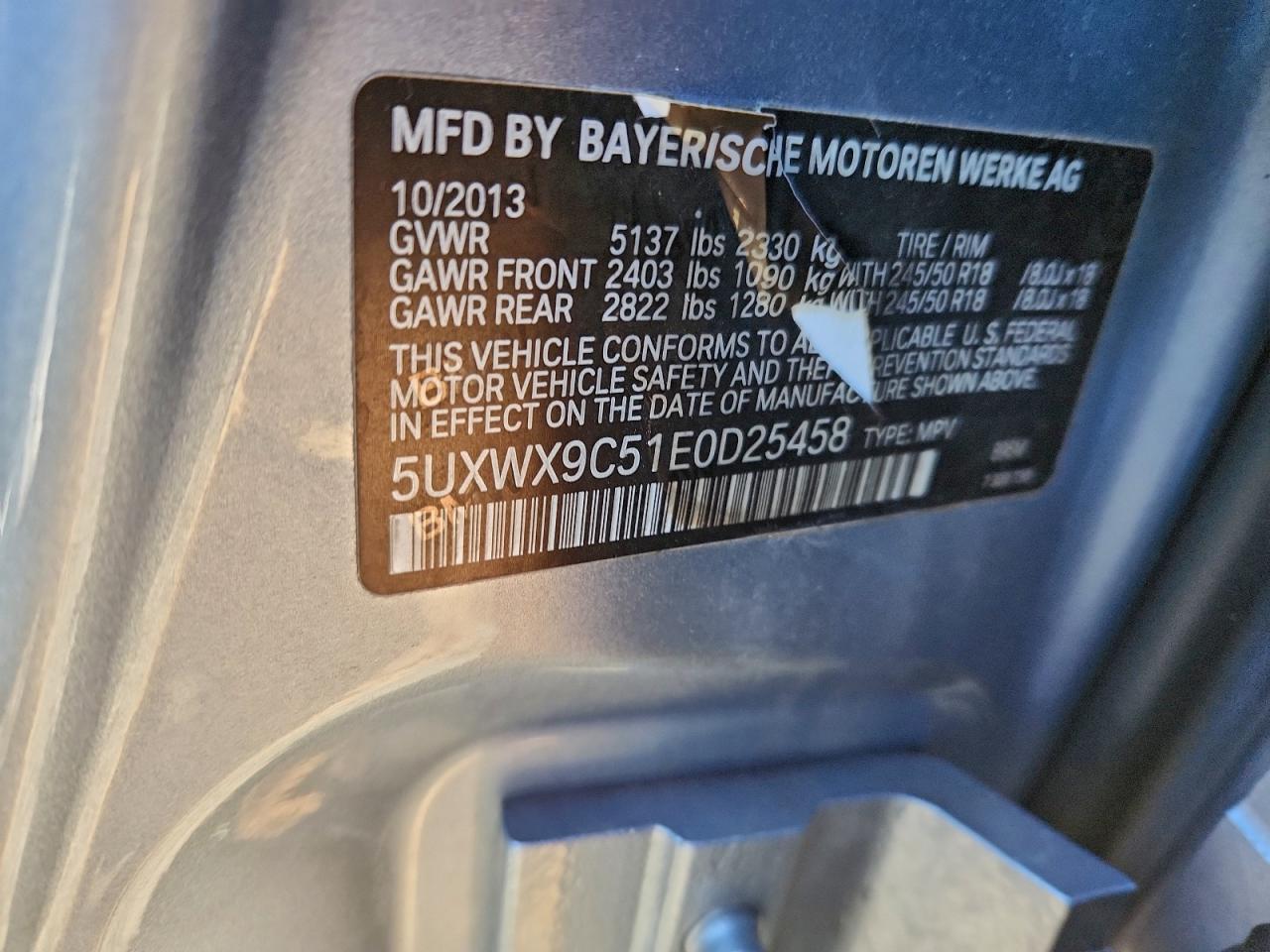 2014 BMW X3 xDrive28I VIN: 5UXWX9C51E0D25458 Lot: 94095125