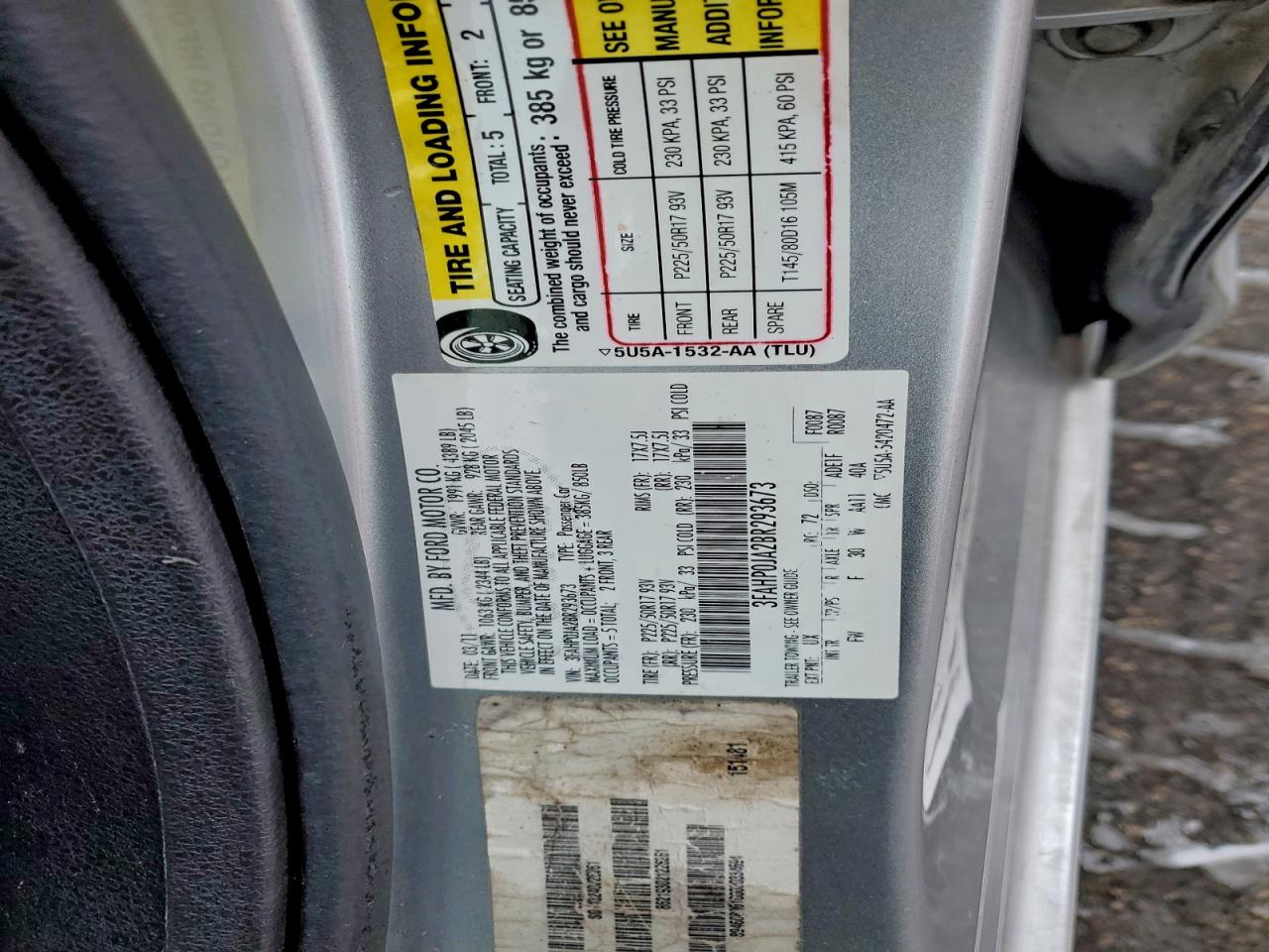 2011 Ford Fusion Sel VIN: 3FAHP0JA2BR293673 Lot: 94458595