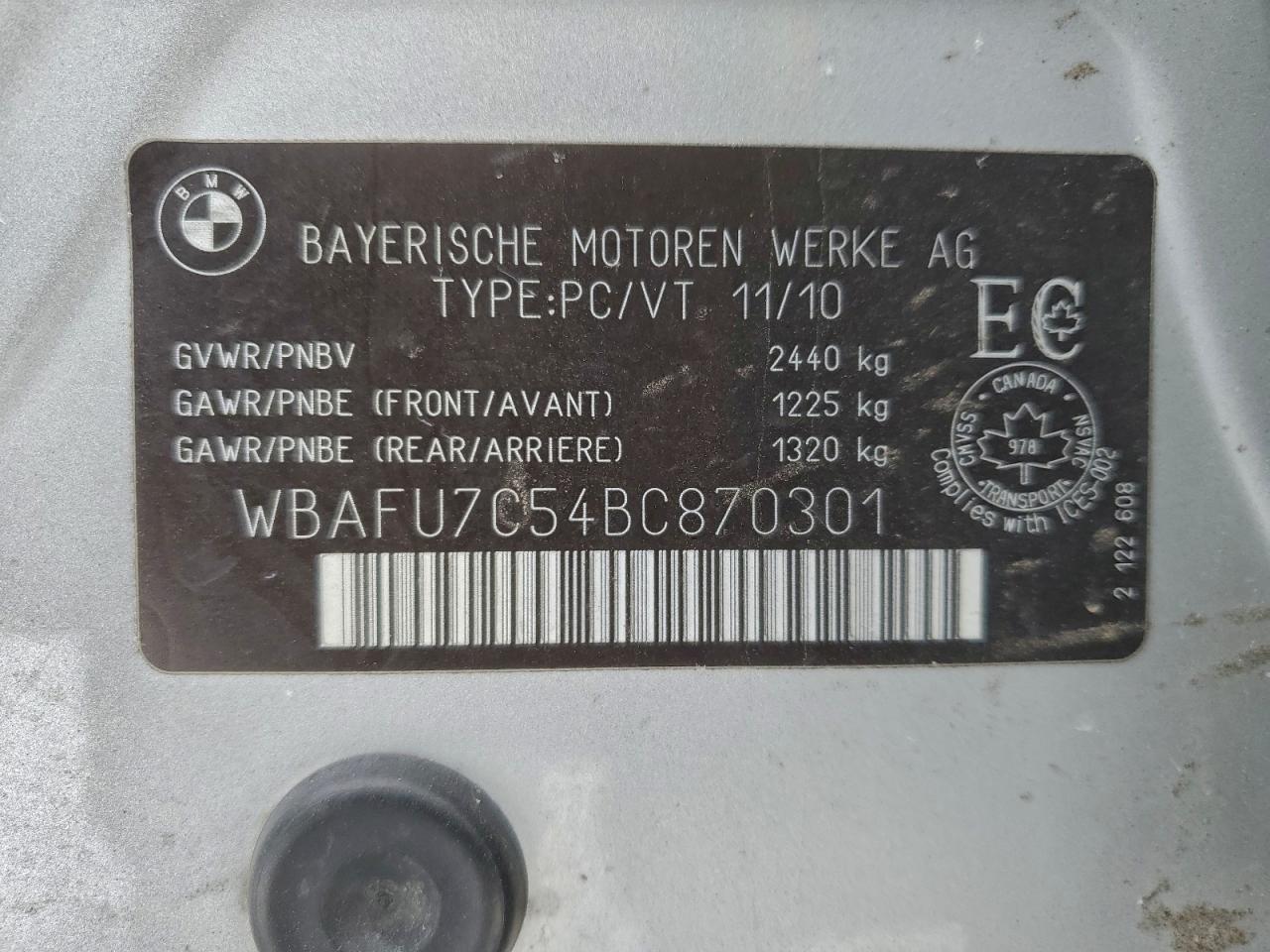 2011 BMW 535 Xi VIN: WBAFU7C54BC870301 Lot: 95204055