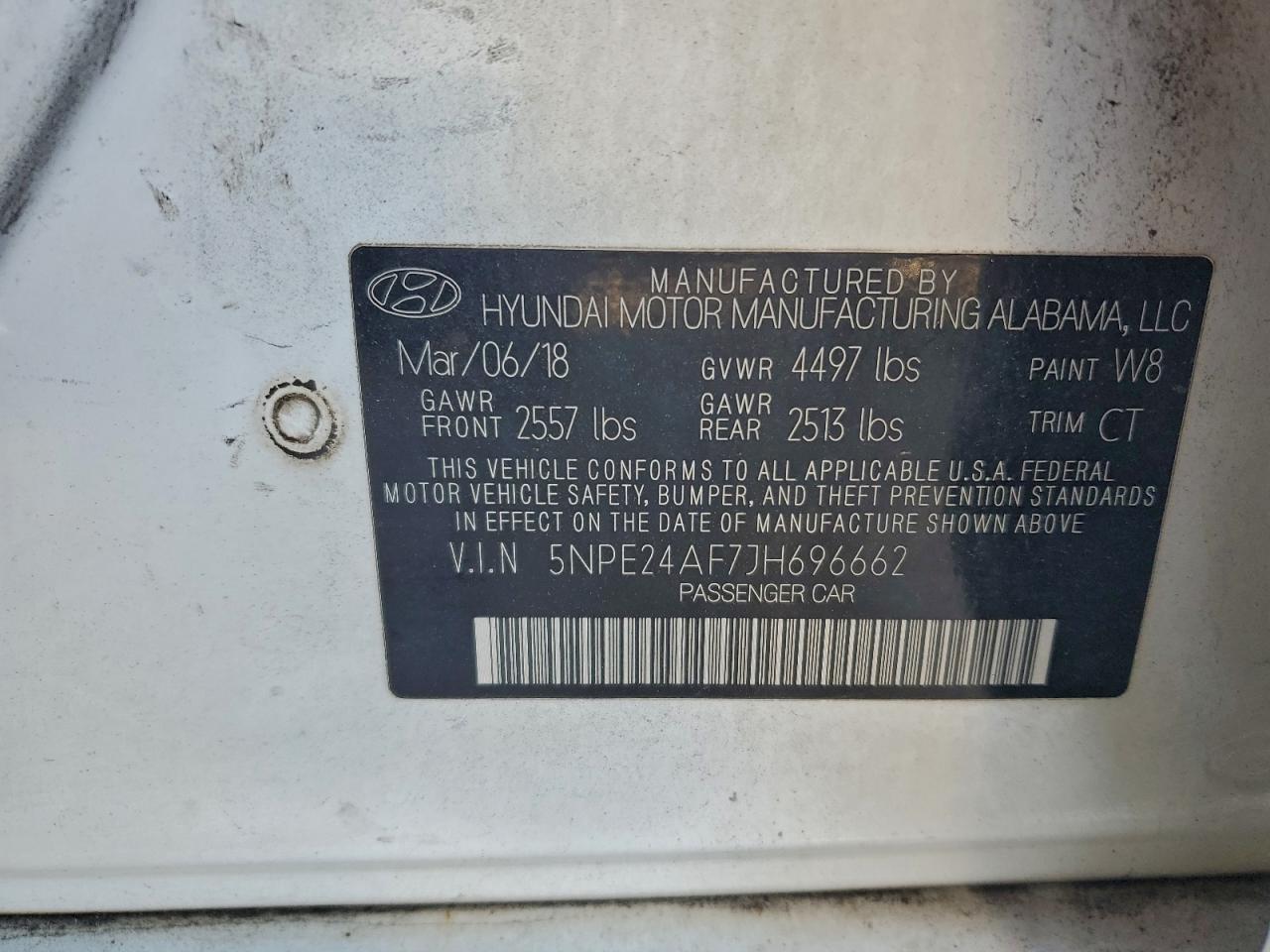 2018 Hyundai Sonata Se VIN: 5NPE24AF7JH696662 Lot: 96032365