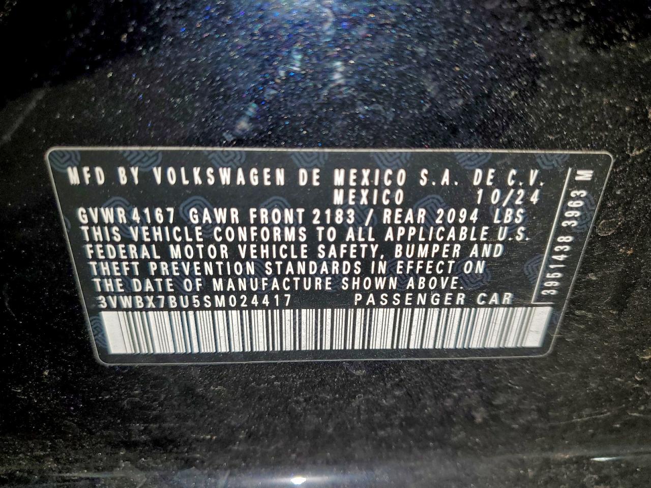 2025 Volkswagen Jetta Sport VIN: 3VWBX7BU5SM024417 Lot: 95801265