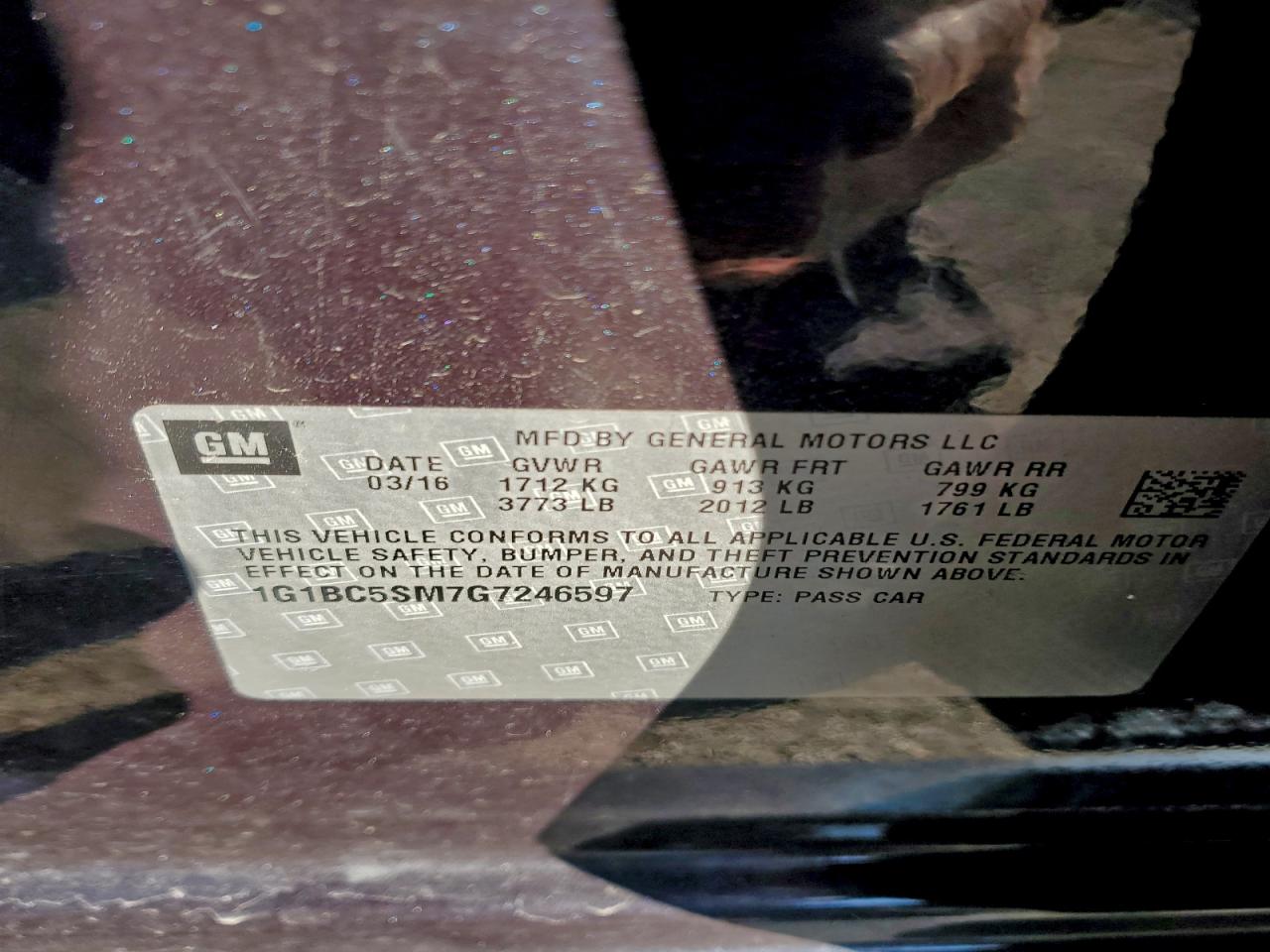 2016 Chevrolet Cruze Ls VIN: 1G1BC5SM7G7246597 Lot: 95414435