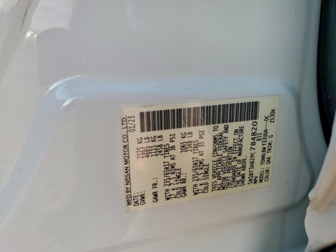 2023 Nissan Rogue S VIN: 5N1BT3AB2PC784820 Lot: 96984715