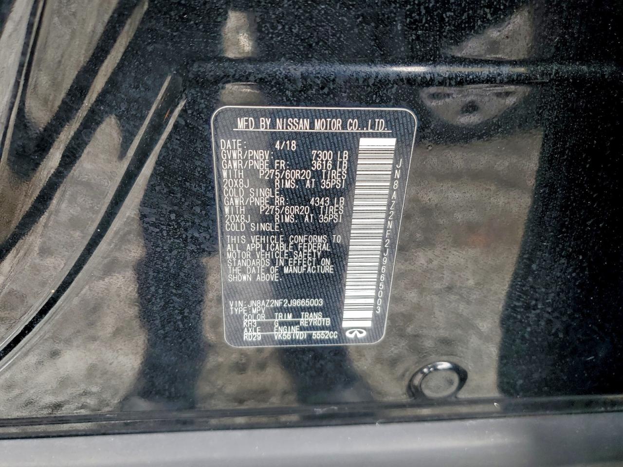 2018 Infiniti Qx80 Base VIN: JN8AZ2NF2J9665003 Lot: 97789475