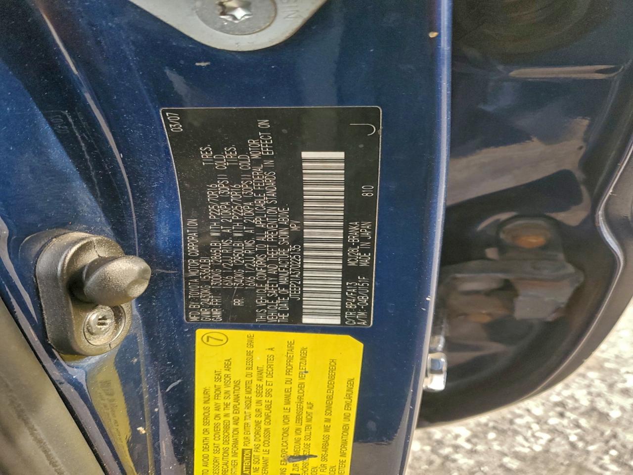 2007 Toyota Highlander Sport VIN: JTEEP21A370225135 Lot: 95141105