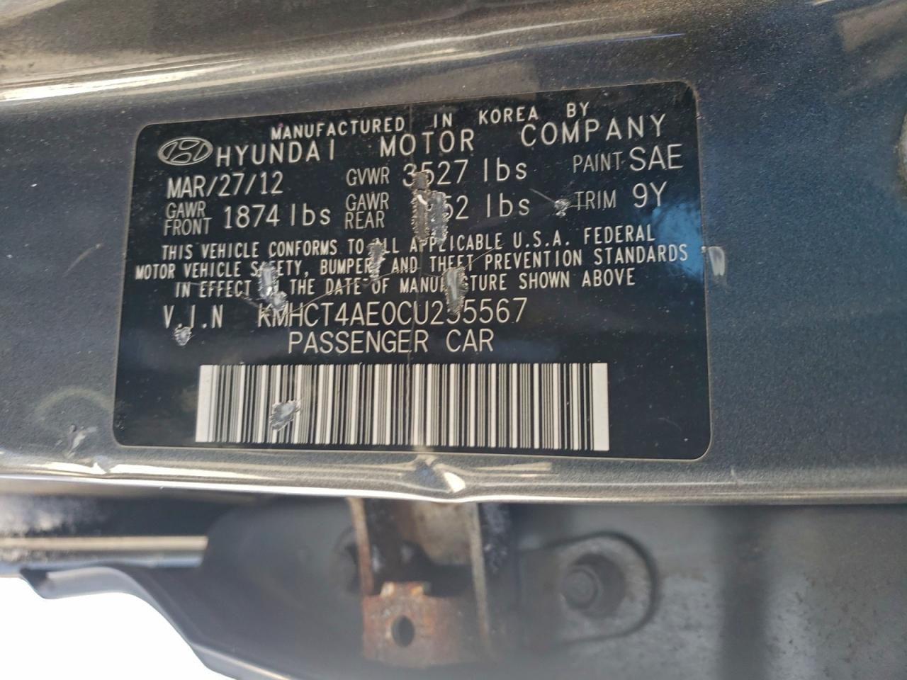 2012 Hyundai Accent Gls VIN: KMHCT4AE0CU255567 Lot: 96977555